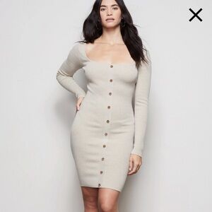 Good American The Button Up Sweater Dress Oatmeal Sz 5 XXL